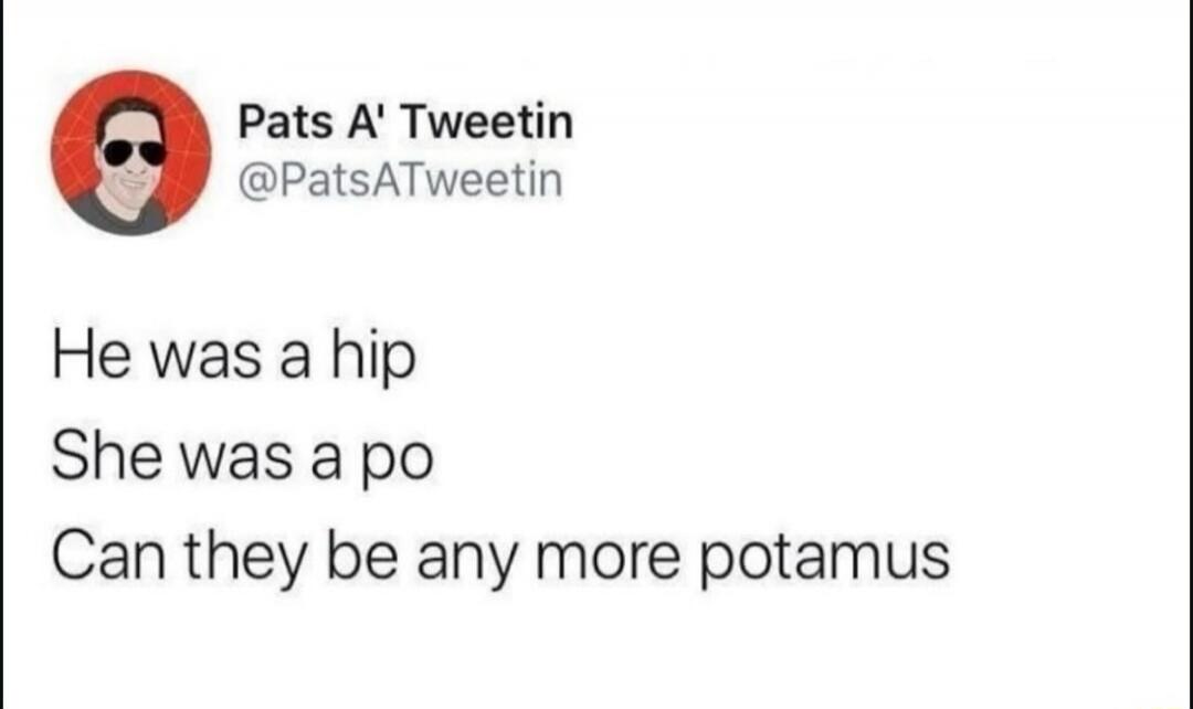 Pats A' Tweetin @PatsATweetin He was a hip She was a po Can they be any more potamus