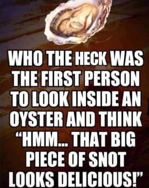 WHO THE HECK WAS THE FIRST PERSON TO LOOK INSIDE AN OYSTER AND THINK 