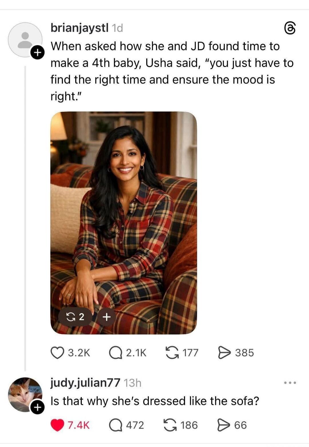 When asked how she and JD found time to make a 4th baby, Usha said, 