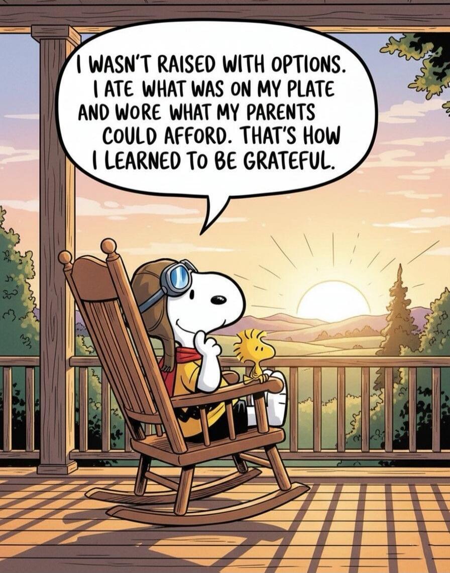 I wasn't raised with options. I ate what was on my plate and wore what my parents could afford. That's how I learned to be grateful.