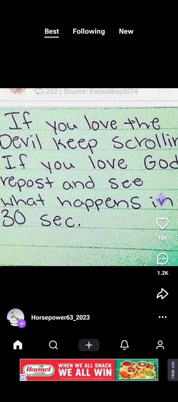If you love the Devil keep scrolling If you love God repost and see what happens in 30 sec.