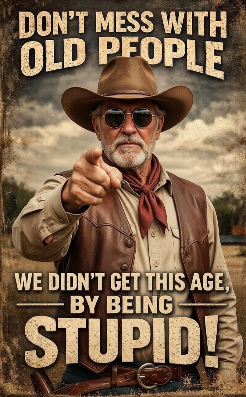 DON'T MESS WITH OLD PEOPLE WE DIDN'T GET THIS AGE, BY BEING STUPID!