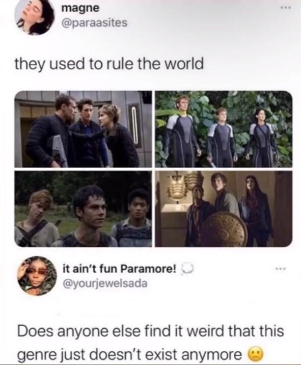 magne 2 Dparaasites they used to rule the world a it aint fun Paramore yourjewelsada Does anyone else find it weird that this genre just doesnt exist anymore