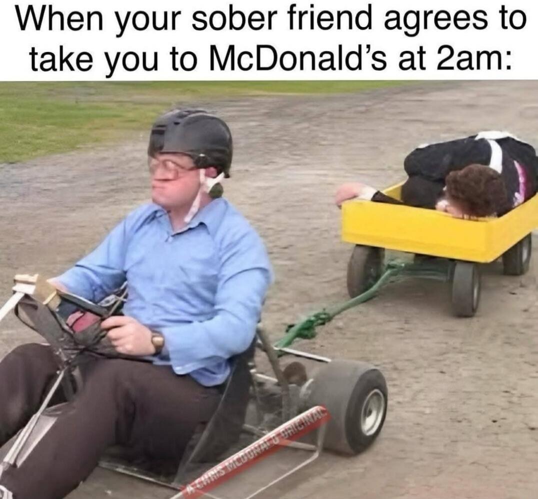When your sober friend agrees to take you to McDonald's at 2am: