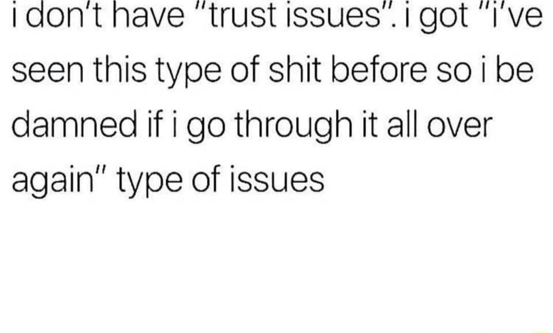s Idont have trustissues got Ive seen this type of shit before so i be damned if i go through it all over again type of issues