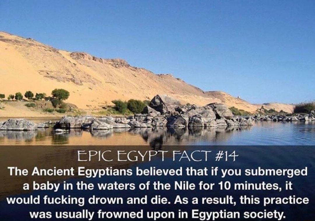 ERE EGYPT FACT 14 The Ancient Egyptians believed that if you submerged a baby in the waters of the Nile for 10 minutes it Zo1V o I8 FTed T Vo le oAVTo W 14 o Mo TV XS W YT V O g T o Tod Lo Ve ERVETE o Vg Yo MUToTeT g W 1o W Lo o E 1 Yo L3 142