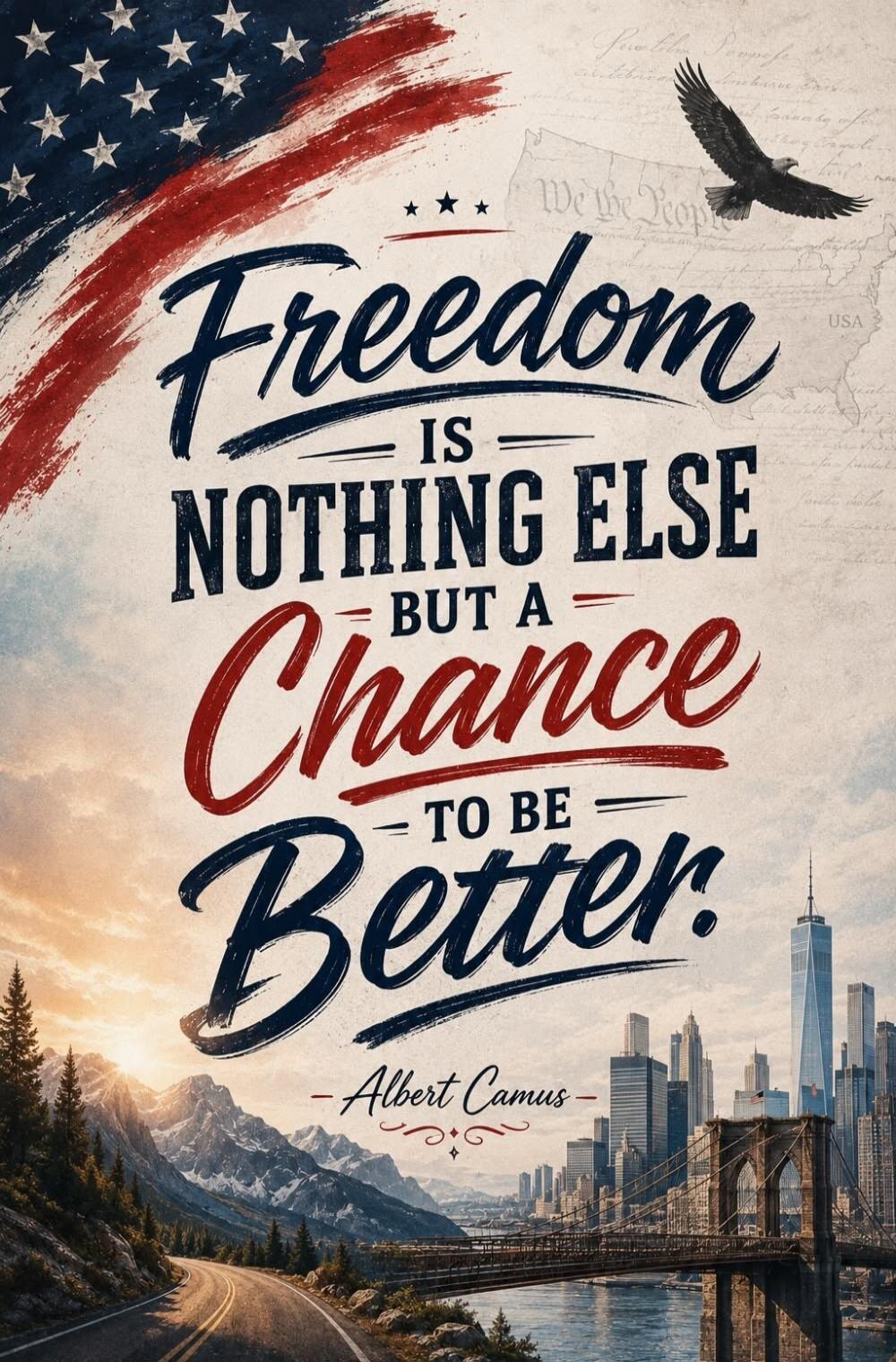 Freedom is nothing else but a chance to be better. - Albert Camus - We the People USA