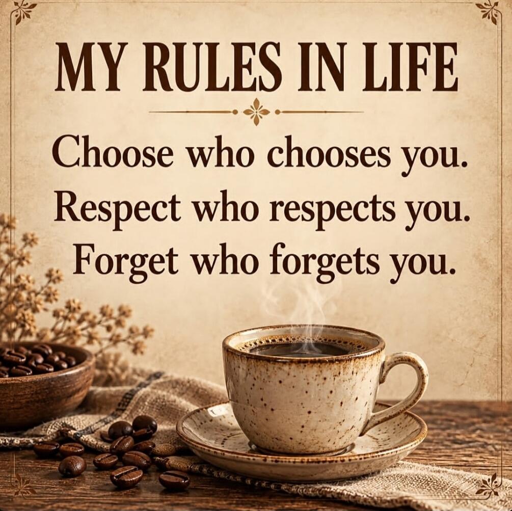 MY RULES IN LIFE. Choose who chooses you. Respect who respects you. Forget who forgets you.