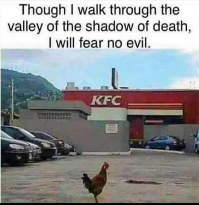 Though I walk through the valley of the shadow of death, I will fear no evil.