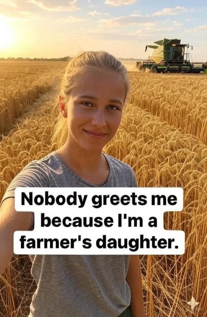 Nobody greets me because I'm a farmer's daughter.