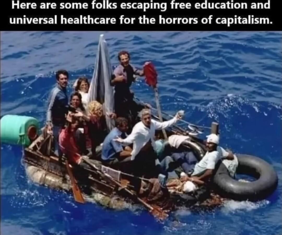 Here are some folks escaping free education and universal healthcare for the horrors of capitalism