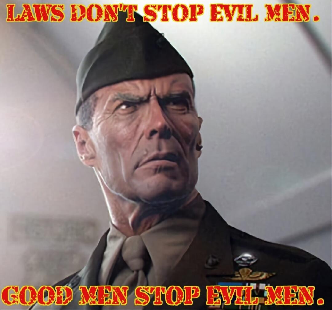 LAWS DON'T STOP EVIL MEN. GOOD MEN STOP EVIL MEN.
