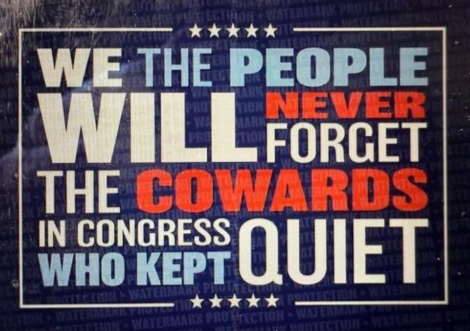 WE THE PEOPLE WILL NEVER FORGET THE COWARDS IN CONGRESS WHO KEPT QUIET