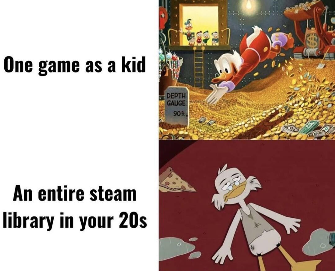 One game as a kid
An entire steam library in your 20s