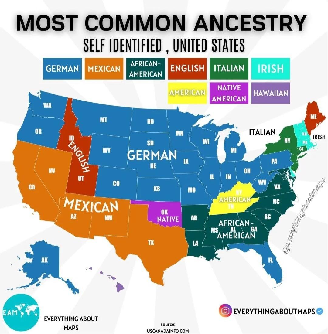 MOST COMMON ANCESTRY SELF IDENTIFIED UNITED STATES GERMAN m e g it evmmincasounrs WABS