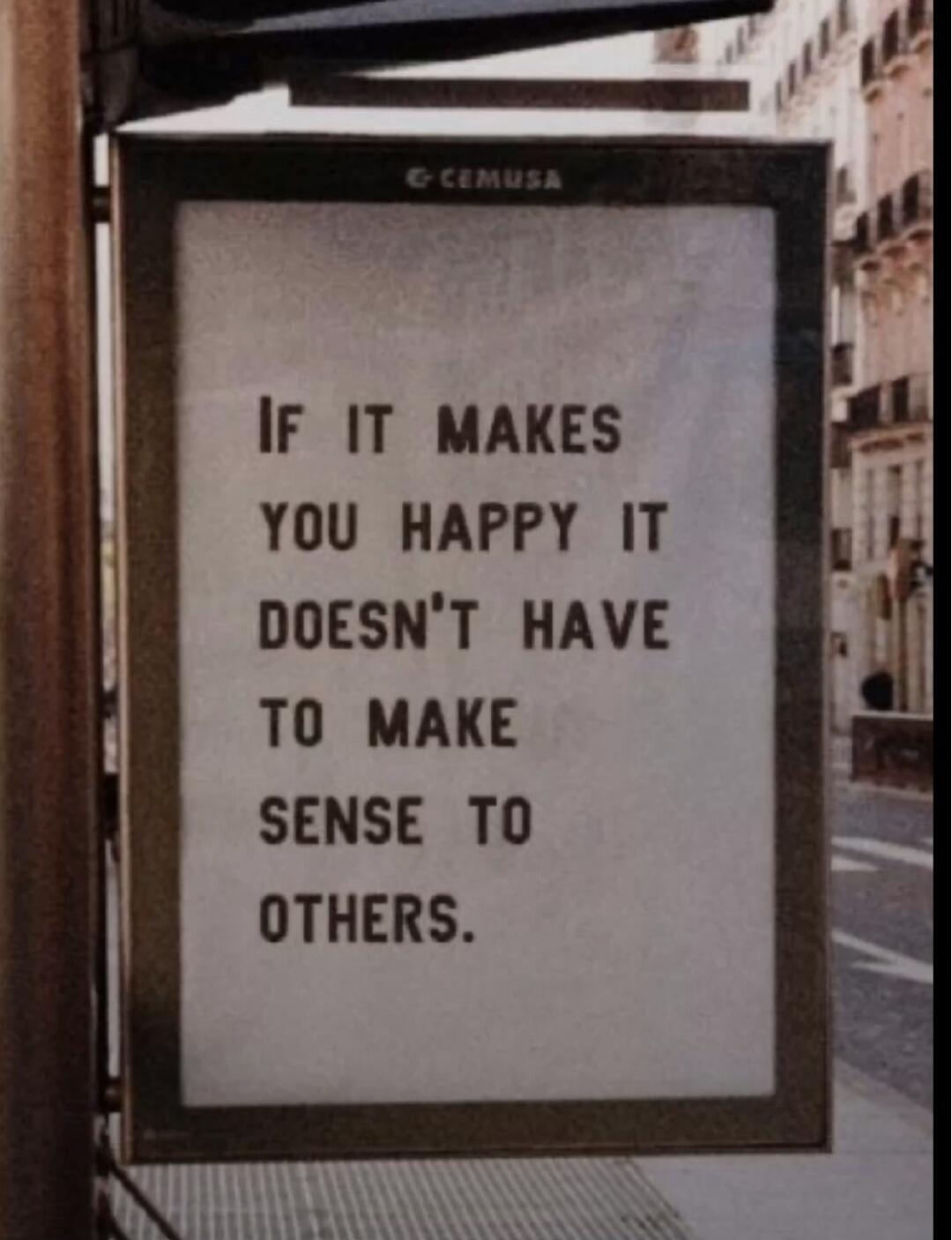 IF IT MAKES YOU HAPPY IT DOESN'T HAVE TO MAKE SENSE TO OTHERS.