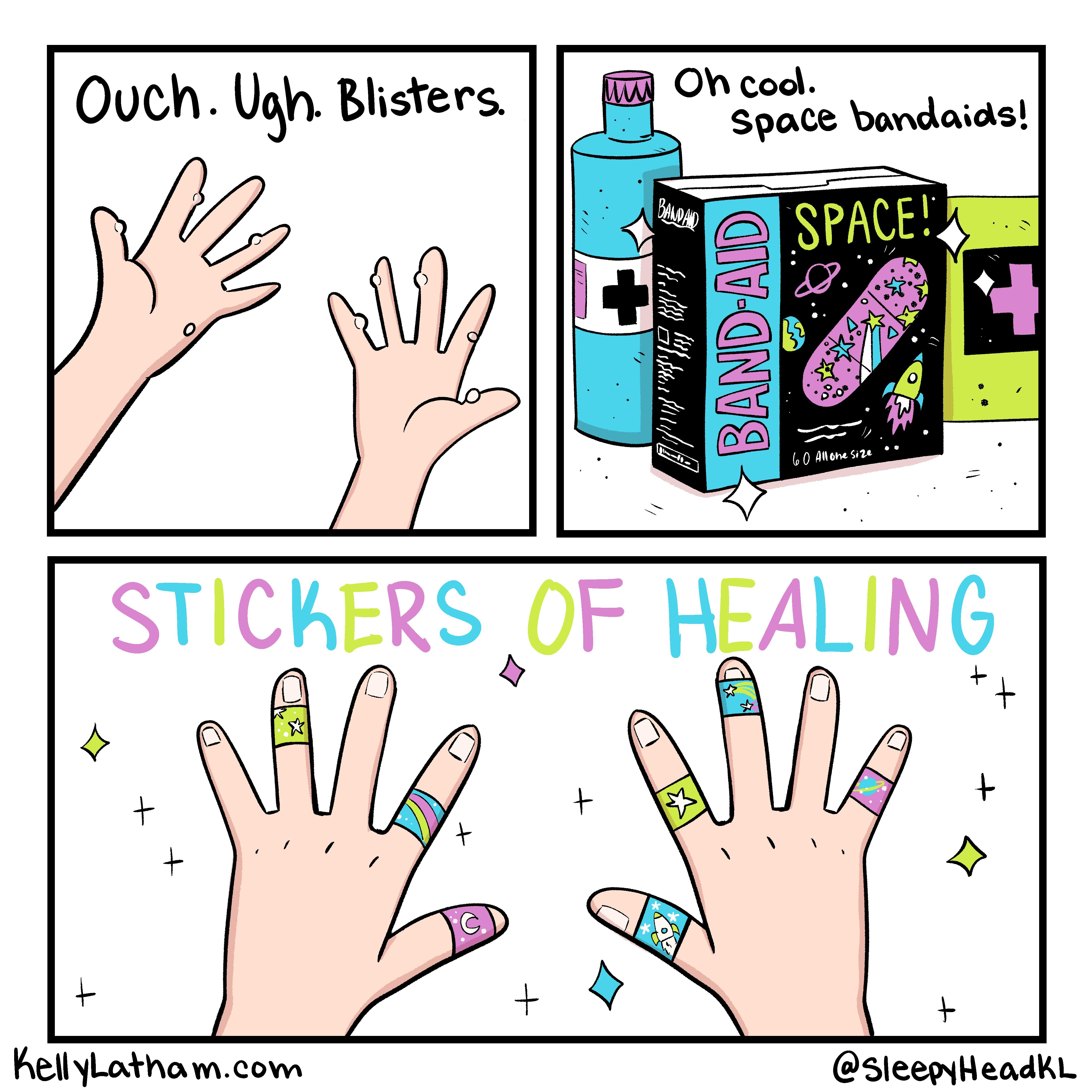 ON codl Ouch Uh Blisters Space bandaids STICKERS OF HEALING 4 KellyLothamcom 3leepyHeadKL