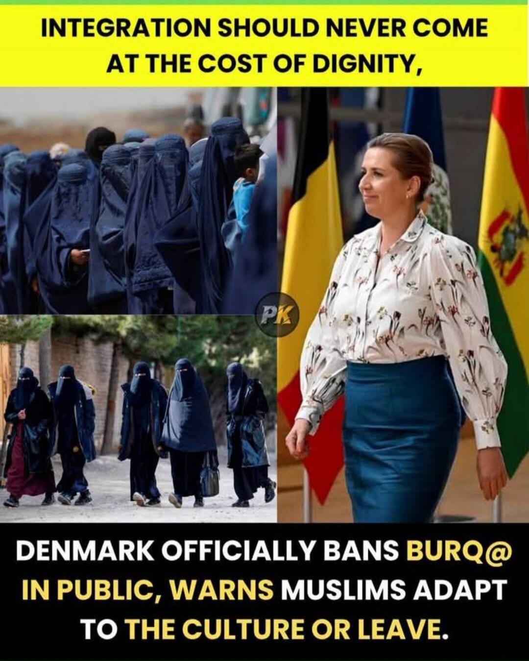 INTEGRATION SHOULD NEVER COME AT THE COST OF DIGNITY, DENMARK OFFICIALLY BANS BURQ@ IN PUBLIC, WARNS MUSLIMS ADAPT TO THE CULTURE OR LEAVE.