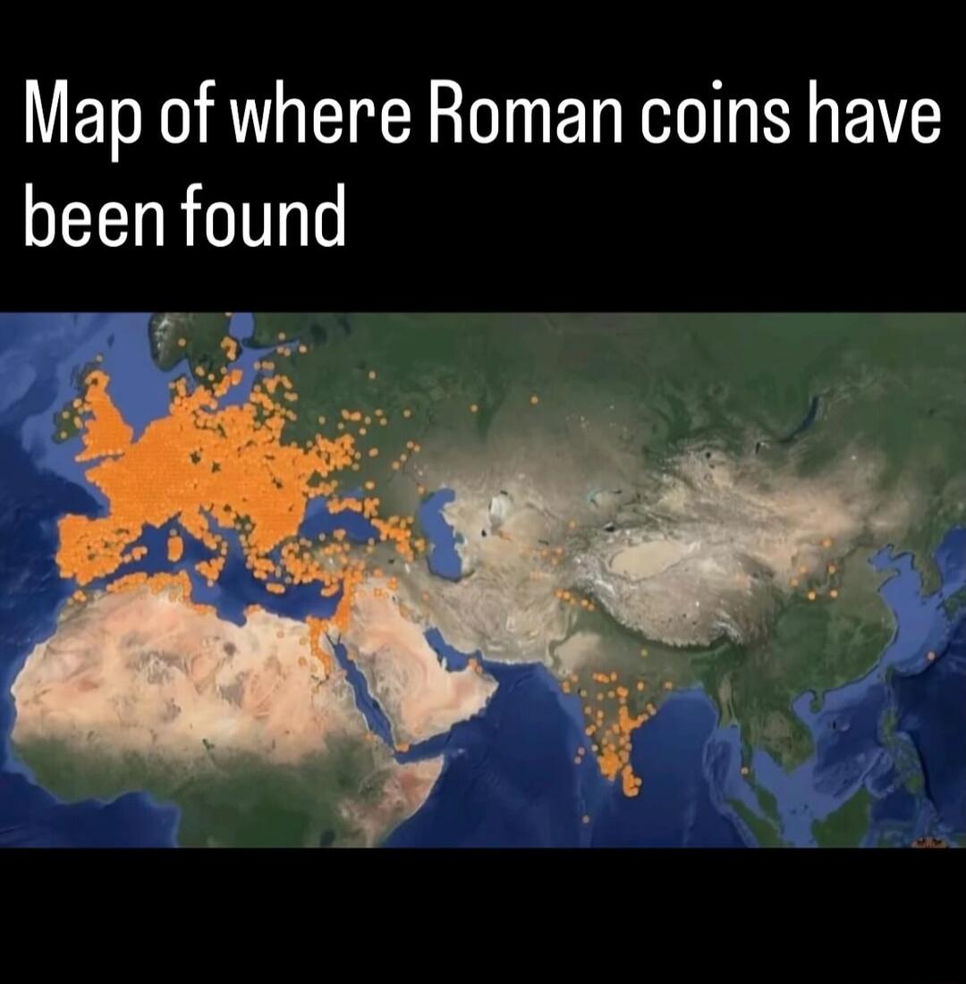 Map of where Roman coins have been found
