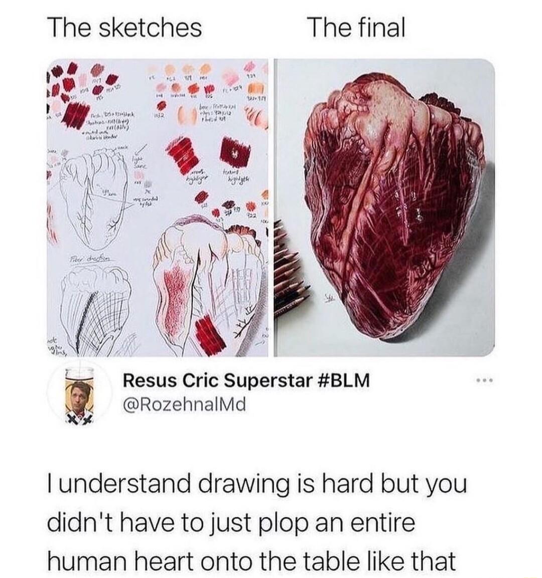 The sketches The final Resus Cric Superstar BLM RozehnalMd understand drawing is hard but you didnt have to just plop an entire human heart onto the table like that
