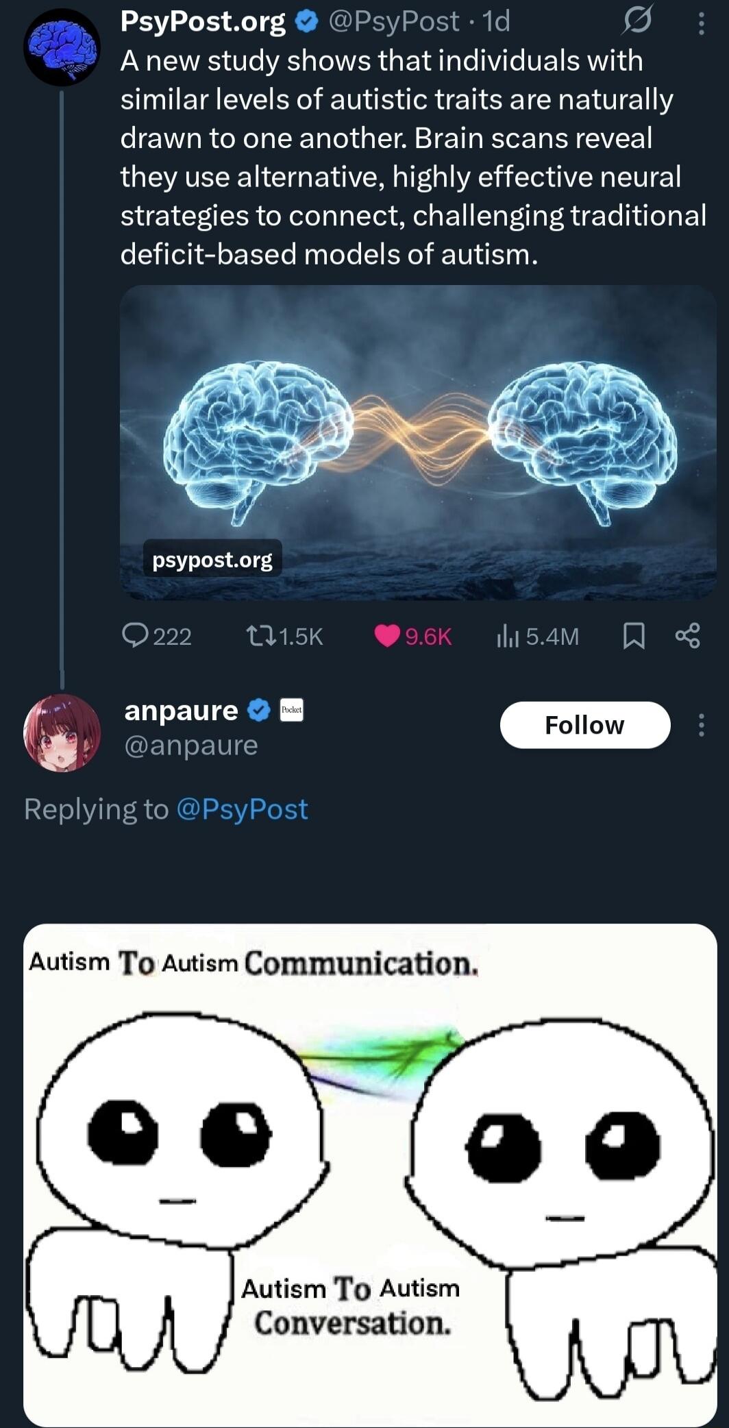 PsyPost.org A new study shows that individuals with similar levels of autistic traits are naturally drawn to one another. Brain scans reveal they use alternative, highly effective neural strategies to connect, challenging traditional deficit-based models of autism. Autism To Autism Communication. Autism To Autism Conversation.