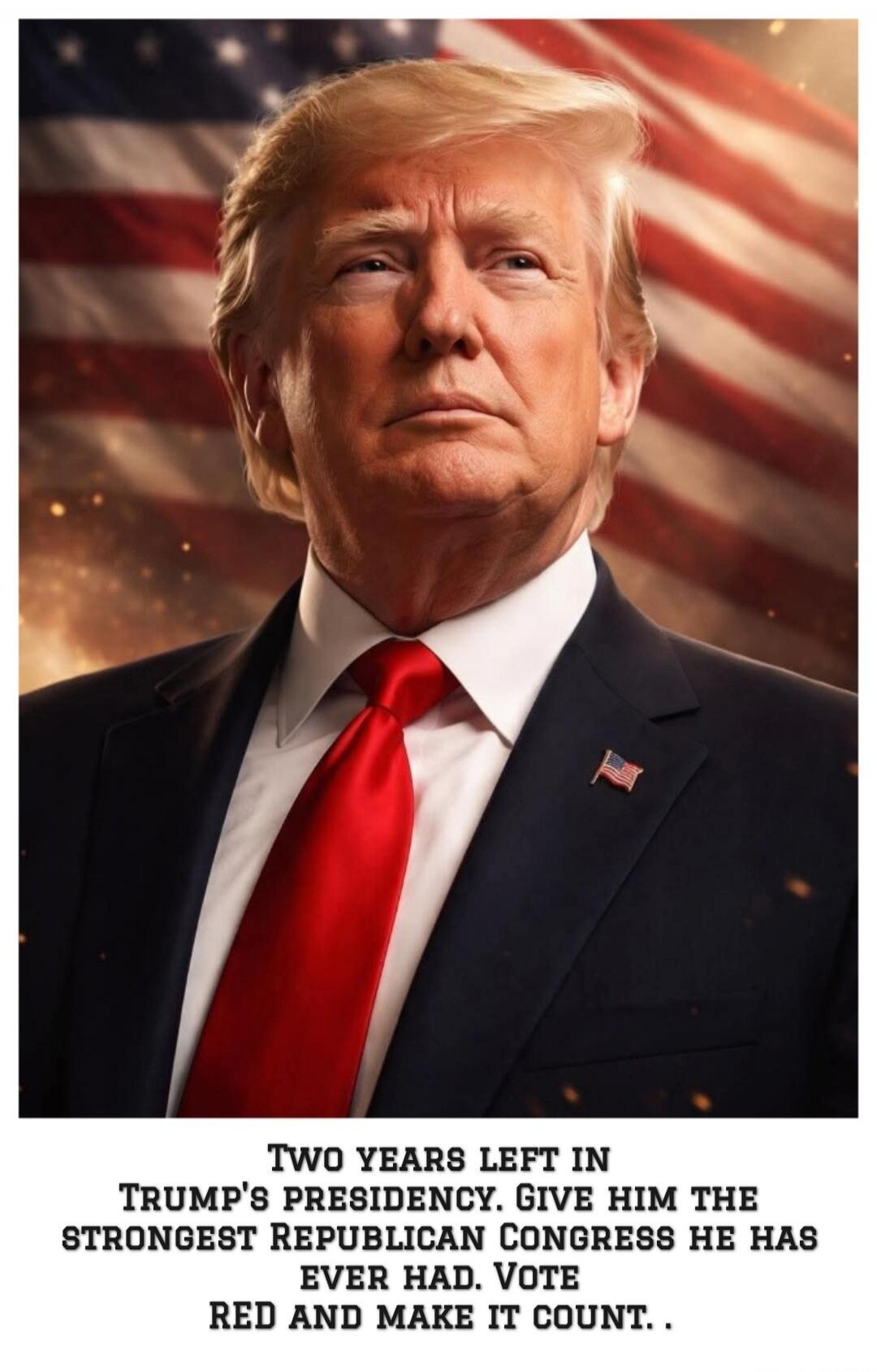TWO YEARS LEFT IN TRUMP'S PRESIDENCY. GIVE HIM THE STRONGEST REPUBLICAN CONGRESS HE HAS EVER HAD. VOTE RED AND MAKE IT COUNT.