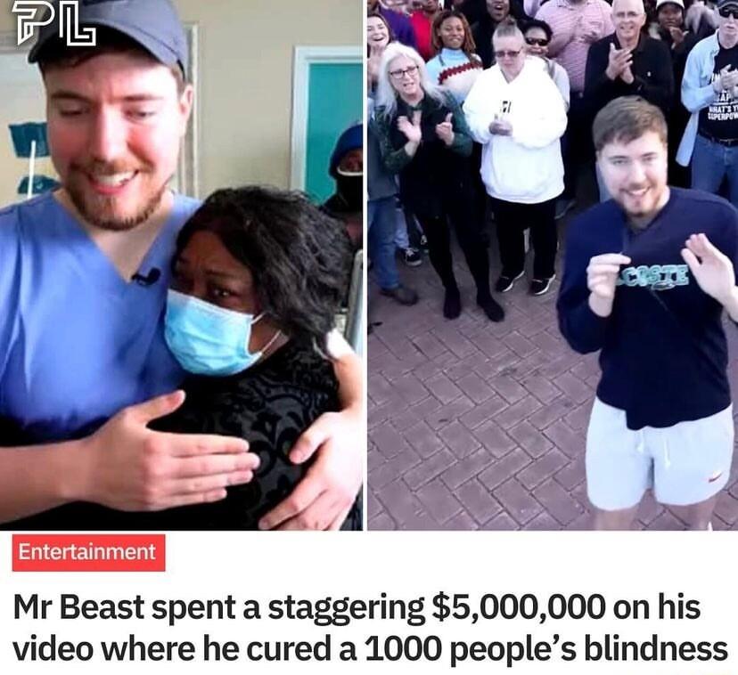 Mr Beast spent a staggering 5000000 on his video where he cured a 1000 peoples blindness