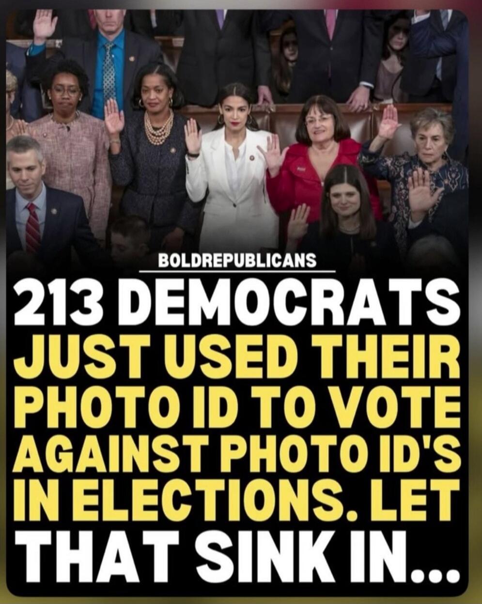 213 DEMOCRATS JUST USED THEIR PHOTO ID TO VOTE AGAINST PHOTO ID'S IN ELECTIONS. LET THAT SINK IN...