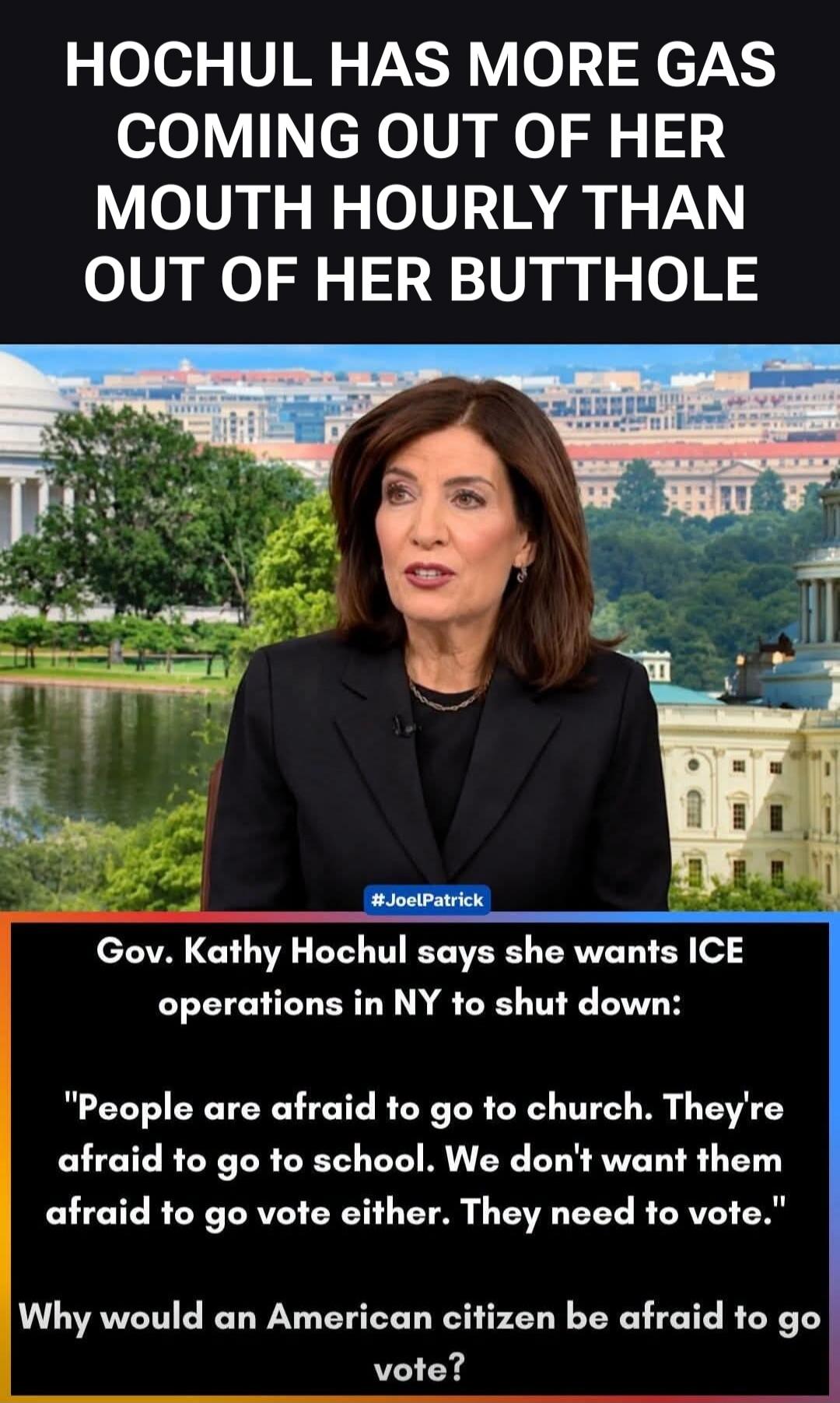 HOCHUL HAS MORE GAS COMING OUT OF HER MOUTH HOURLY THAN OUT OF HER BUTTHOLE #JoelPatrick Gov. Kathy Hochul says she wants ICE operations in NY to shut down: 