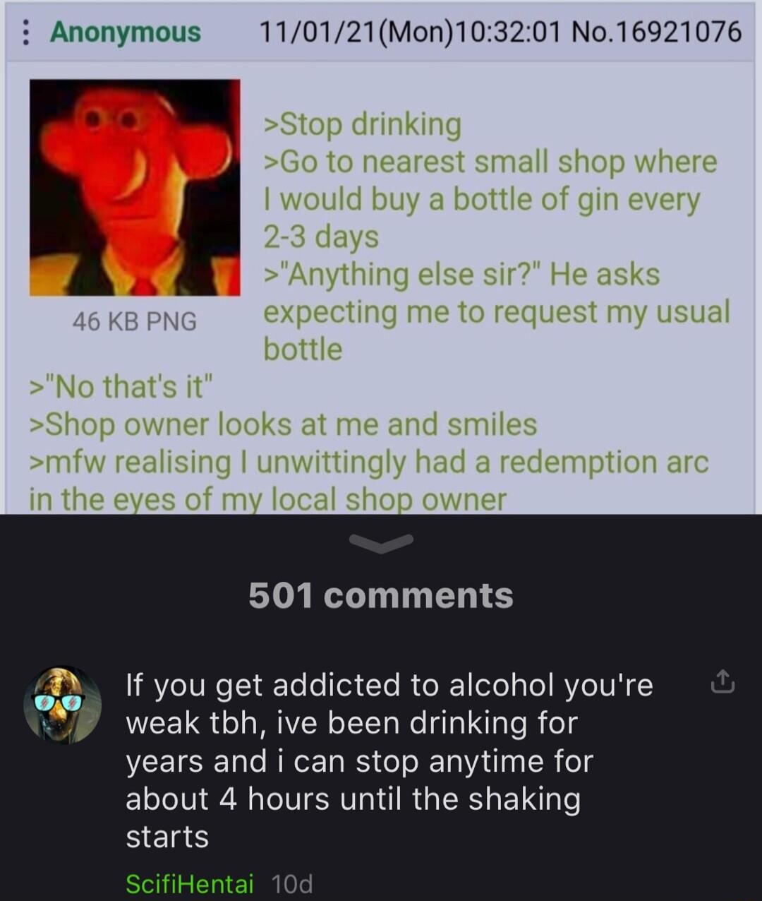 i Anonymous 110121Mon103201 No16921076 501 comments RYIVR Te e T ReR1 oTe Tl RYeIVH weak tbh ive been drinking for VEEISER O RRE RS T N R o4 ELTIV R IRV IR GG EIN starts