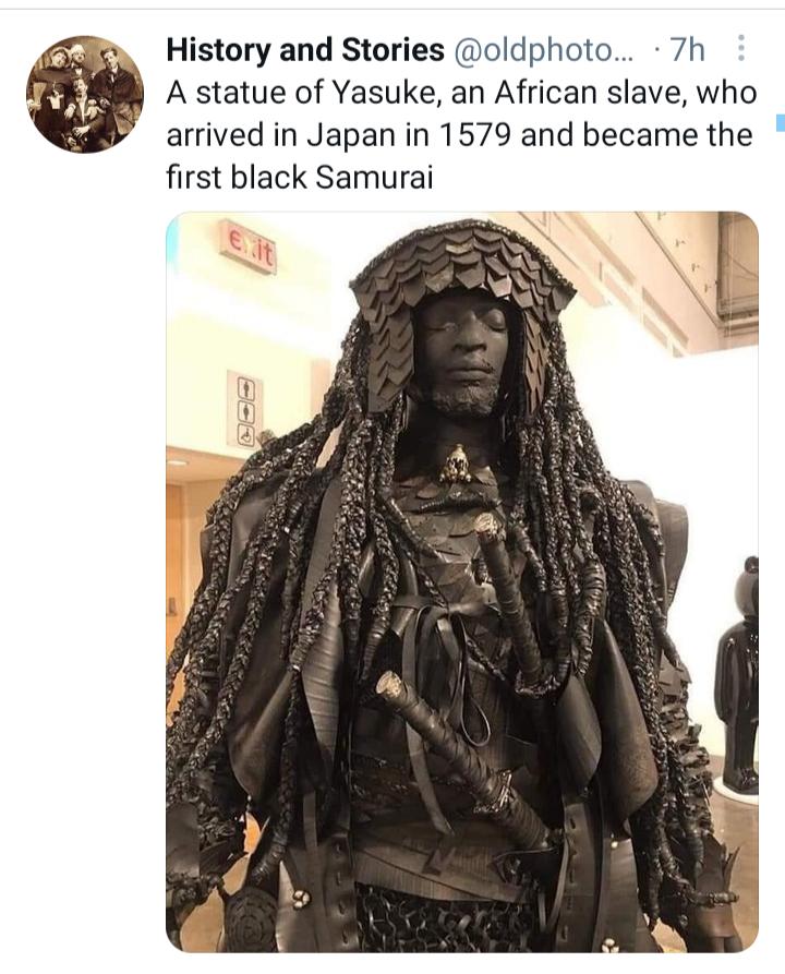 History and Stories oldphoto 7h Astatue of Yasuke an African slave who arrived in Japan in 1579 and became the first black Samurai