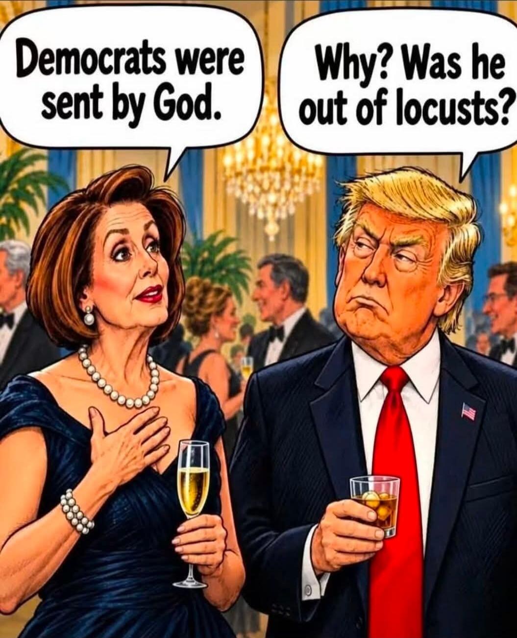 Democrats were sent by God. Why? Was he out of locusts?