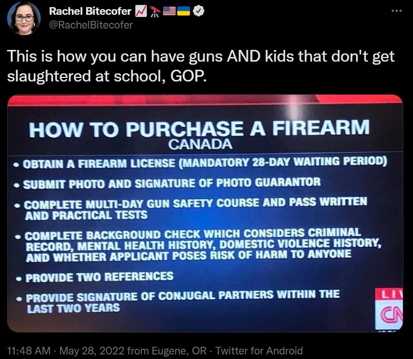 Rachel Bitecofer f i L RachelBitecofer RL RN Tl VAV eTU ez T W EVR U1 SN DA T SR g Y e oT s R F11 ST 10To 1R Tel gTo o AN CT0 A HOW TO PURCHASE A EARM YT HY S mnmmmmmm SUBMIT PHOTO AND SIGNATURE OF PHOTO GUARANTOR COMPLETE MULTI DAY GUN SAFETY COURSE AND PASS WRITTEN AND PRACTICAL TESTS PROVIDE SIGNATURE OF CONJUGAL PARTNERS WITHIN THE LAST TWO YEARS LR 8 2022 from Eugene OR Twitter fo