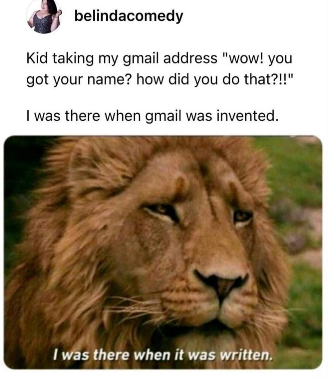 belindacomedy Kid taking my gmail address 