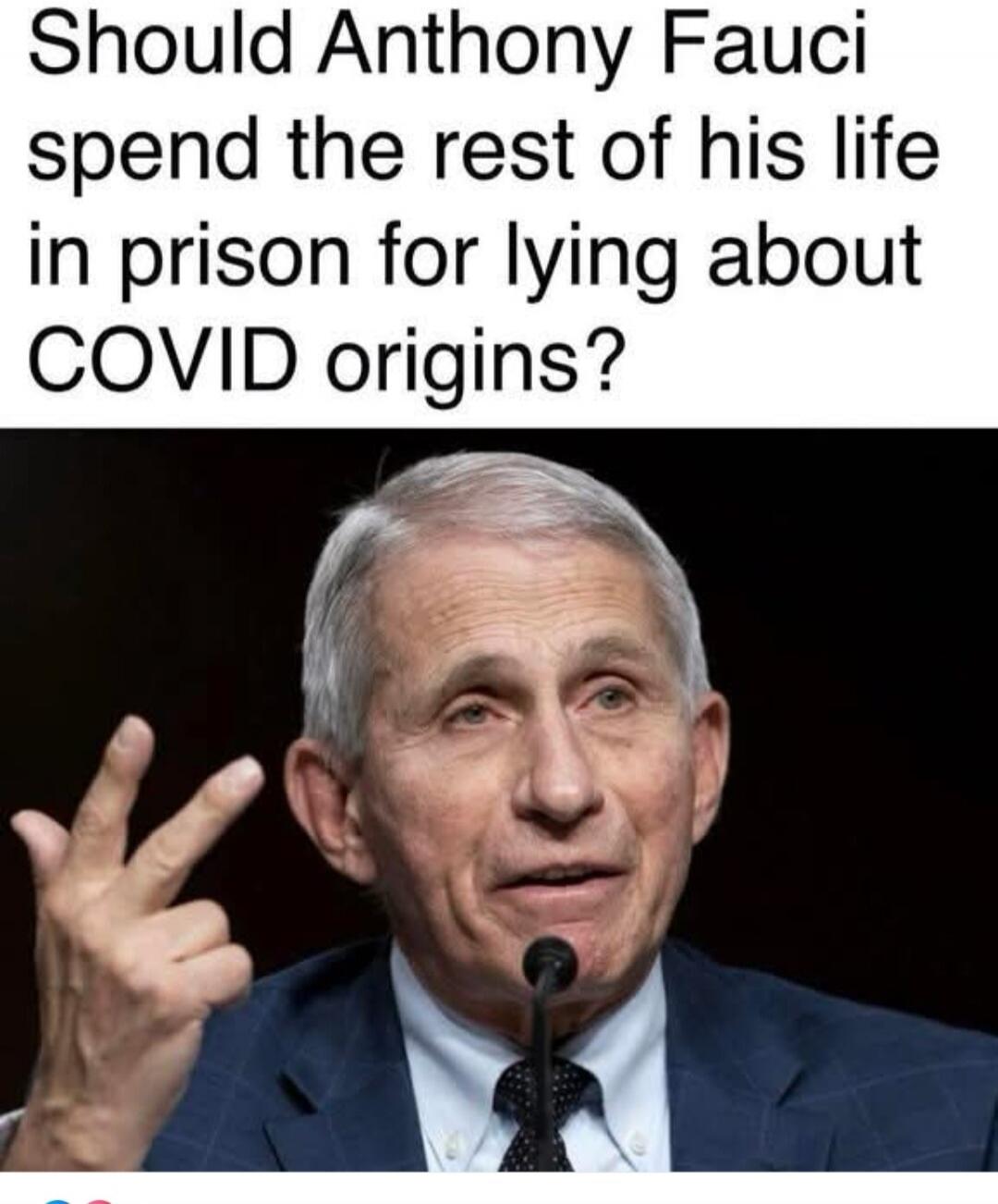 Should Anthony Fauci spend the rest of his life in prison for lying about COVID origins?