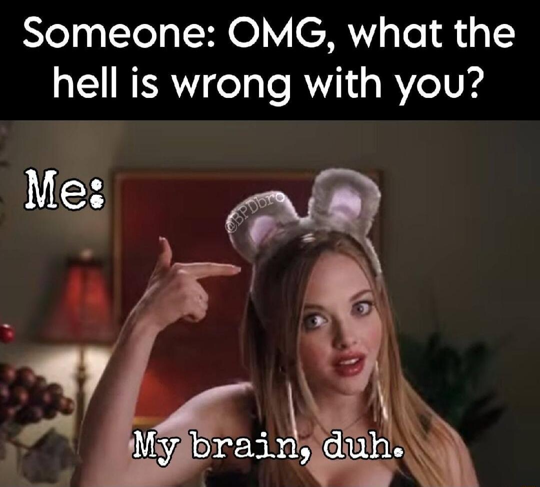 Someone: OMG, what the hell is wrong with you? Me: My brain, duh.