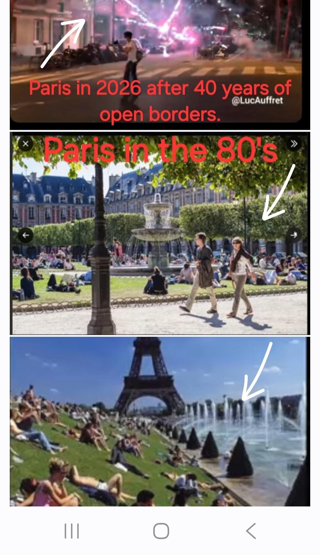 Paris in 2026 after 40 years of open borders. @LucAuffret. Paris in the 80's.