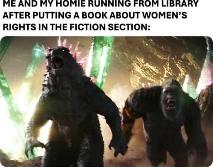 AFTER PUTTING A BOOK ABOUT WOMENS RIGHTS IN THE FICTION SECTION