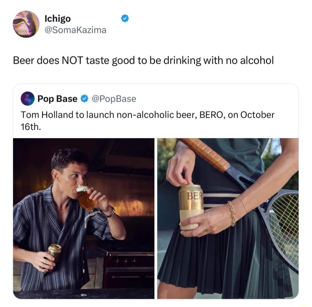 Beer does NOT taste good to be drinking with no alcohol PopBase PopBase Tom Holland to launch non alcoholic beer BERO on October 16th