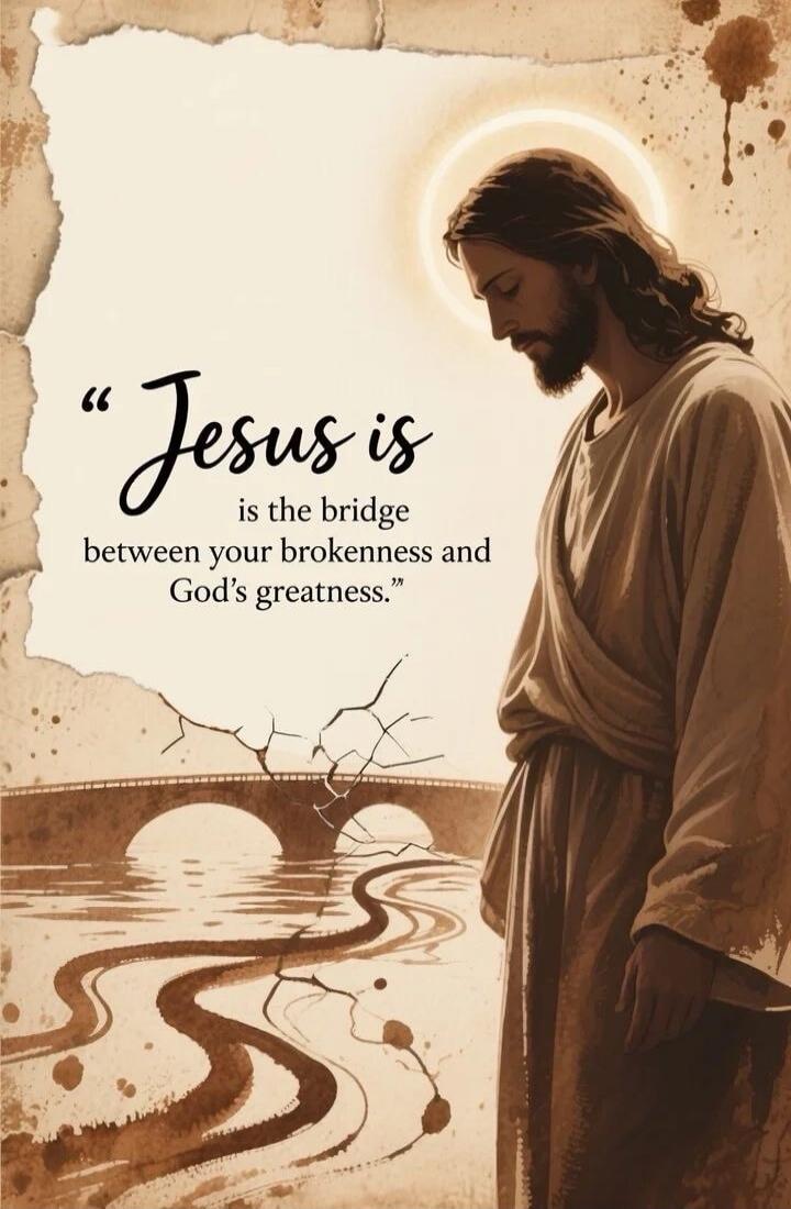 Jesus is the bridge between your brokenness and God's greatness.