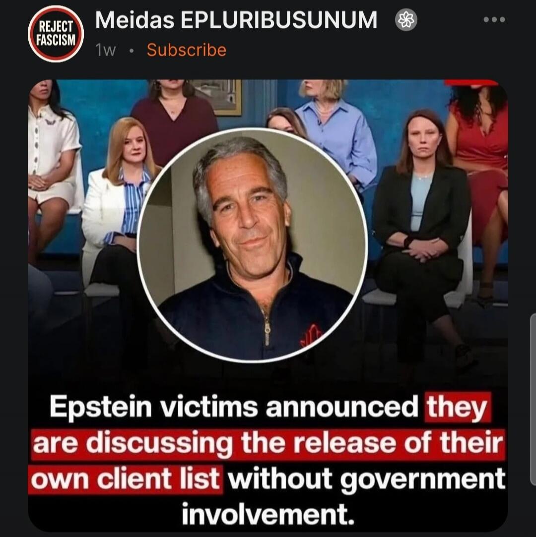 Epstein victims announced they are discussing the release of their own client list without government involvement.