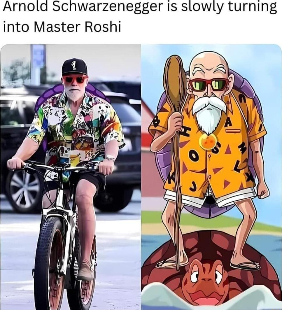 Arnold Schwarzenegger Is slowly turning into Master Roshi