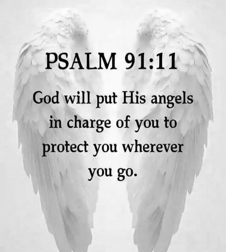 PSALM 91:11 God will put His angels in charge of you to protect you wherever you go.