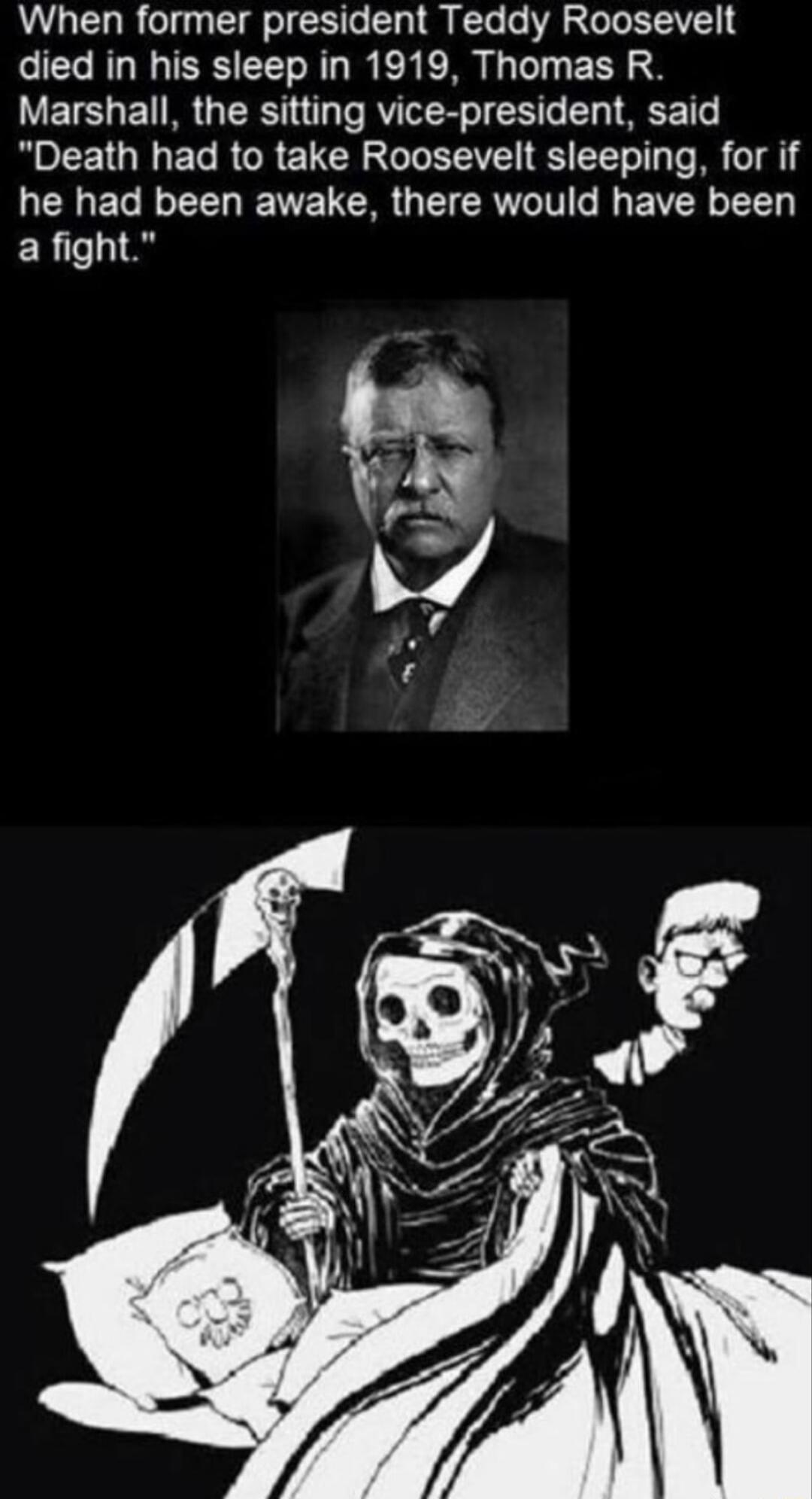 When former president Teddy Roosevelt died in his sleep in 1919 Thomas R LETSLET R GRS T Te RYTVR o TRl T MECE T ROCEIGIETRCRELCR VI LT DA 1l he had been awake there would have been a fight