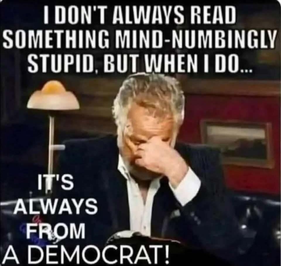 I DON'T ALWAYS READ SOMETHING MIND-NUMBINGLY STUPID, BUT WHEN I DO... IT'S ALWAYS FROM A DEMOCRAT!
