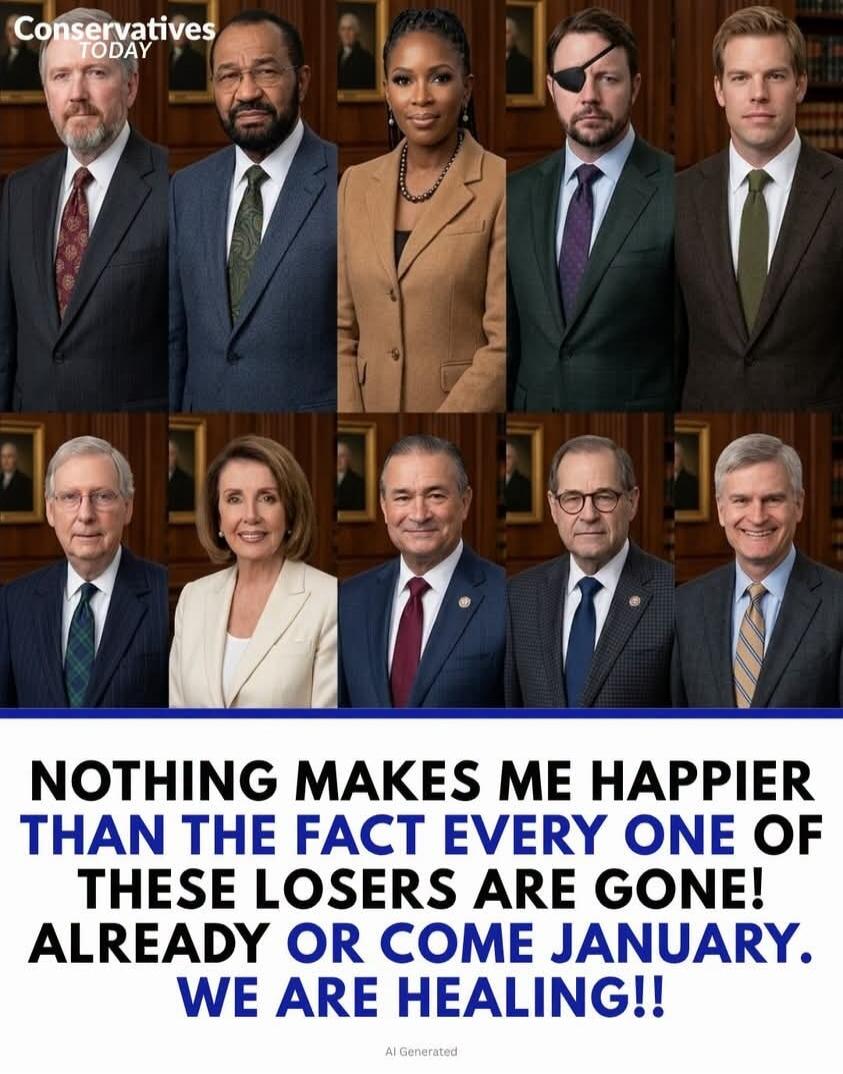 Conservatives TODAY NOTHING MAKES ME HAPPIER THAN THE FACT EVERY ONE OF THESE LOSERS ARE GONE! ALREADY OR COME JANUARY. WE ARE HEALING!! AI Generated