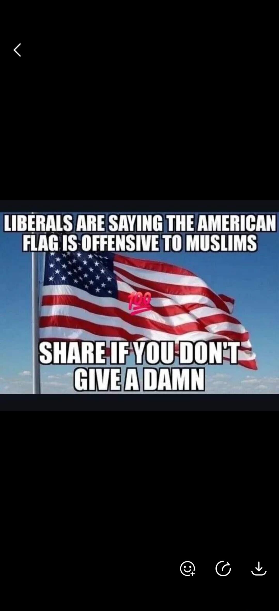 LIBERALS ARE SAYING THE AMERICAN FLAG IS OFFENSIVE TO MUSLIMS. SHARE IF YOU DON'T GIVE A DAMN.