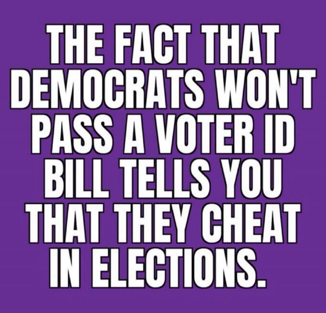 THE FACT THAT DEMOCRATS WON'T PASS A VOTER ID BILL TELLS YOU THAT THEY CHEAT IN ELECTIONS.