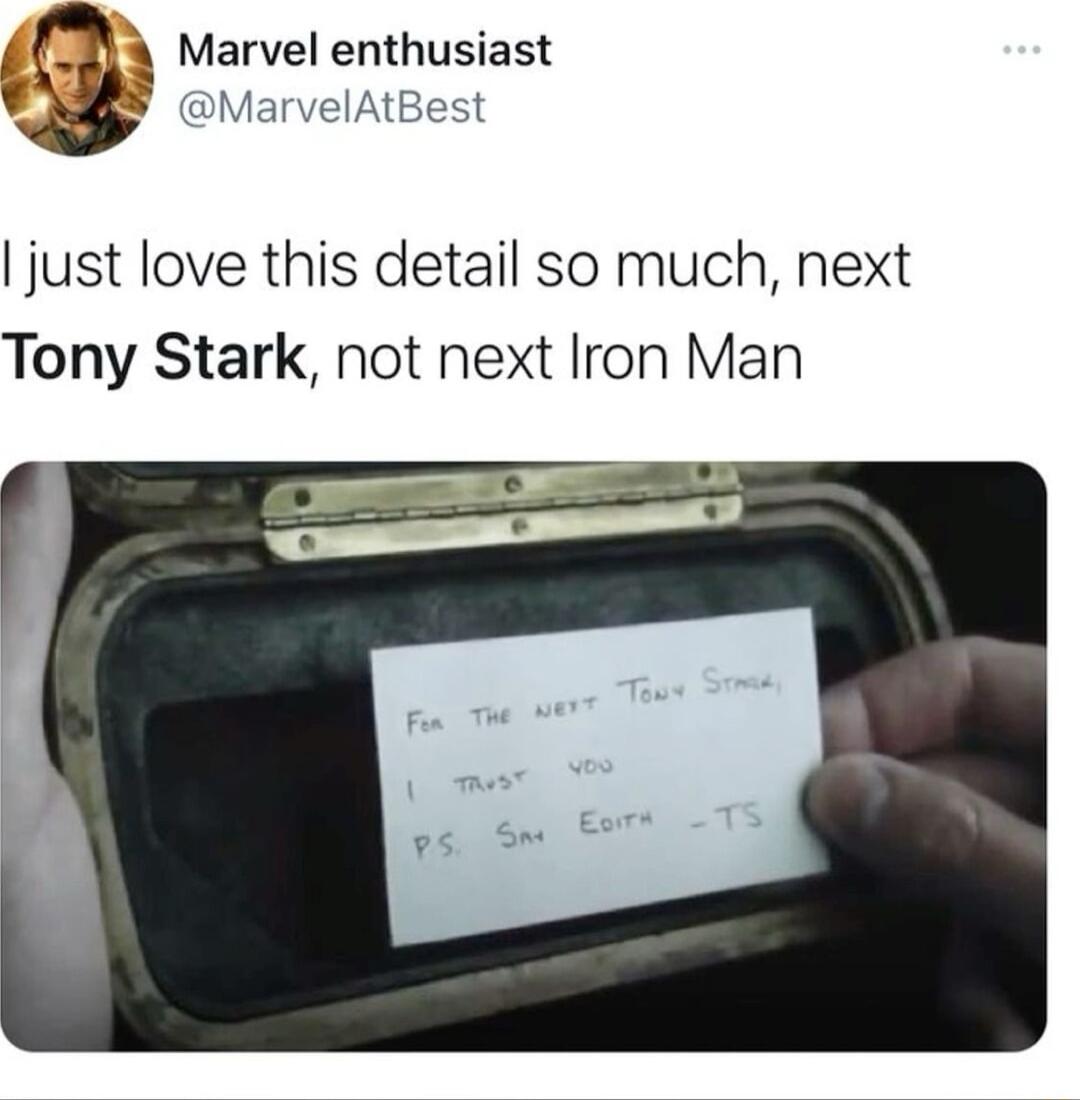 3 Marvel enthusiast MarvelAtBest just love this detail so much next Tony Stark not next Iron Man