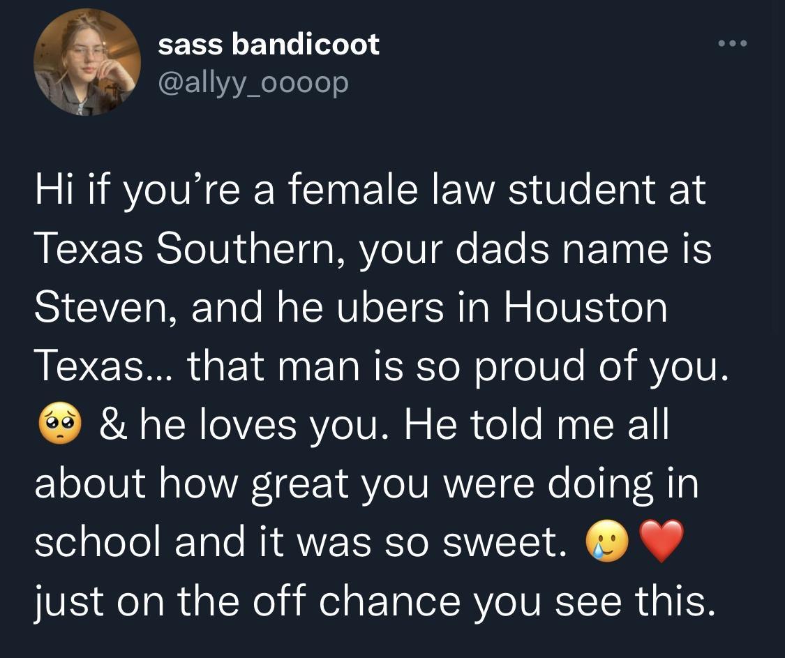 f sass bandicoot 3 INF1AYAeYolole o Hi if youre a female law student at Texas Southern your dads name is SICIVETaNEale B alSHV ofTERTa W eVES vog I CEMR IR ETaRISE o N oge0e o Y eVR he loves you He told me all zloJo V 1l Lol AY Y V RVYETWe lo1aTM1g school and it was so sweet just on the off chance you see this